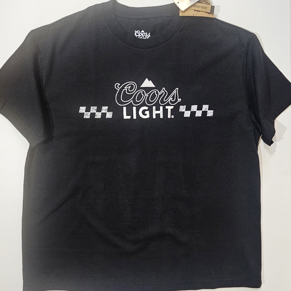 Coors Light T-Shirt Mens Large Black White Embroidered‎ Logo Crop Fit